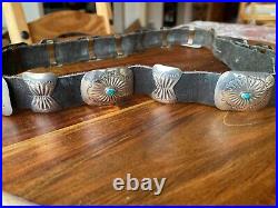 Vintage Navajo Sterling Silver and Turquoise Concho Belt