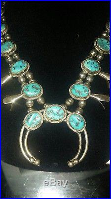 Vintage Navajo Sterling Silver and Turquoise Squash Blossom neckless