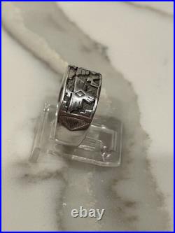 Vintage Navajo Style Eagle Sterling Silver Thunderbird Wide Band Ring Size 6.5