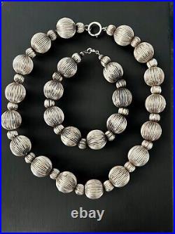 Vintage Navajo Style Pumpkin Bead Necklace & Braclet Set Sterling Silver 91g