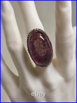 Vintage Navajo Style Signed Sterling Pink Oval Agate Ring Size 7.75 Statement