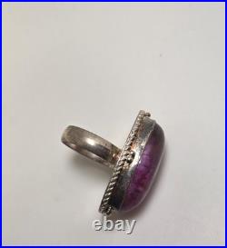 Vintage Navajo Style Signed Sterling Pink Oval Agate Ring Size 7.75 Statement