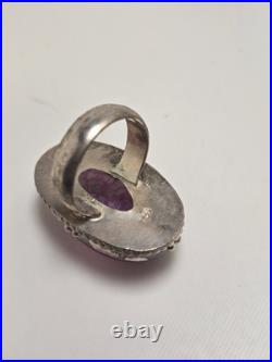 Vintage Navajo Style Signed Sterling Pink Oval Agate Ring Size 7.75 Statement