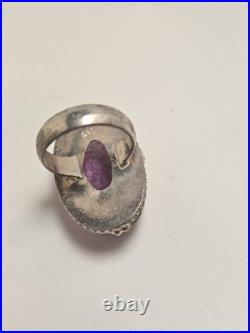 Vintage Navajo Style Signed Sterling Pink Oval Agate Ring Size 7.75 Statement