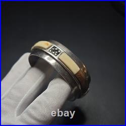 Vintage Navajo Style Versions Sterling Cuff Bracelet With Bone Inlay 46.9g 5in