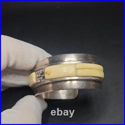 Vintage Navajo Style Versions Sterling Cuff Bracelet With Bone Inlay 46.9g 5in