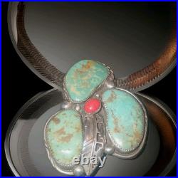 Vintage Navajo Turquoise Necklace Large 3 In. Artest Signed, Sterling Silver Vintage Navajo Turquoise Necklace Large 3 In. Artest Signed, Sterling Silver