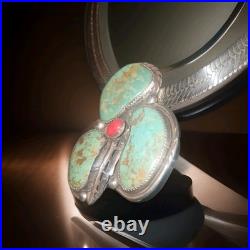 Vintage Navajo Turquoise Necklace Large 3 In. Artest Signed, Sterling Silver