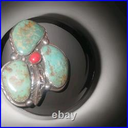 Vintage Navajo Turquoise Necklace Large 3 In. Artest Signed, Sterling Silver