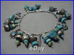Vintage Navajo Turquoise Sterling Silver Native American Charm Bracelet Old