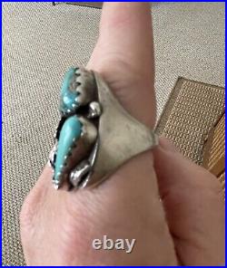 Vintage Navajo Turquoise Sterling Silver Ring Signed P Padilla