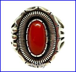 Vintage Navajo Wilbert C Vandever Signed Sterling Silver Coral Ring Size 7