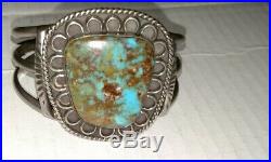 Vintage Navajo old pawn sterling silver cuff bracelet large turquoise