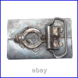 Vintage Navajo sterling silver turquoise belt buckle feather/twisted wire design