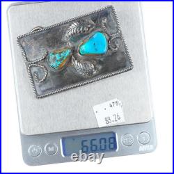 Vintage Navajo sterling silver turquoise belt buckle feather/twisted wire design