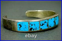 Vintage OLD THICK & HEAVY Navajo Sterling Silver Turquoise Inlay Cuff Bracelet