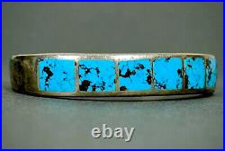 Vintage OLD THICK & HEAVY Navajo Sterling Silver Turquoise Inlay Cuff Bracelet