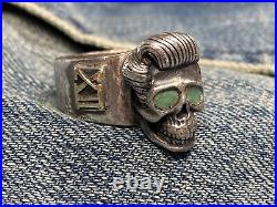 Vintage OLD pawn lucky 12 Sterling Silver 14k Turquoise Eyes SKULL Ring
