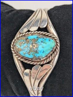 Vintage Old Navajo Sterling Silver & Turquoise Cuff Bracelet 6.5 Bangle