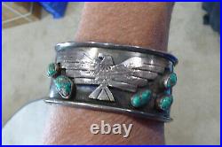 Vintage Old Pawn Hallmarked Big Thunderbird Eagle Turquoise Cuff Navajo Bracelet