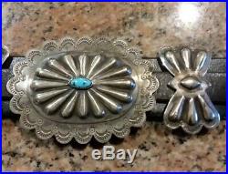 Vintage Old Pawn Navajo Concho Belt Sterling Silver Turquoise