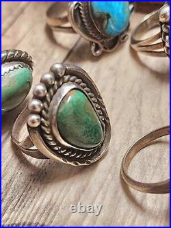 Vintage Old Pawn Navajo Handmade Sterling Silver Turquoise Rings Lot of 8