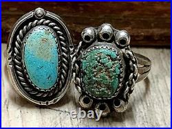 Vintage Old Pawn Navajo Handmade Sterling Silver Turquoise Rings Lot of 8