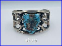 Vintage Old Pawn Navajo Sterling Silver Blue Turquoise Heavy Cuff Bracelet