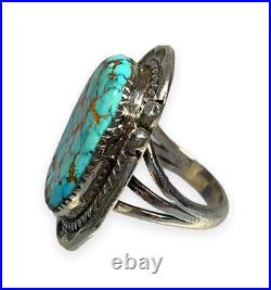 Vintage Old Pawn Navajo Sterling Silver & Turquoise Split Shank Ring Sz. 8.75