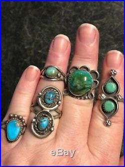 Vintage Old Pawn Sterling Silver Turquoise Ring Lot 5 Rings All Tested 925
