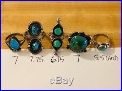 Vintage Old Pawn Sterling Silver Turquoise Ring Lot 5 Rings All Tested 925