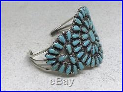 Vintage Paul Jones Navajo Sterling Petit Point Turquoise Cluster Cuff Bracelet