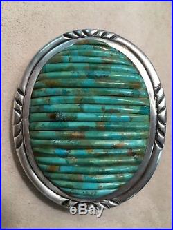 Vintage Pete Sierra Navajo Sterling Silver Turquoise Cornrow Cuff Belt Buckle