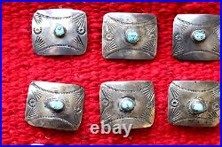 Vintage STERLING + TURQUOISE old pawn 13 pc CONCHO BELT SET Navajo hat band