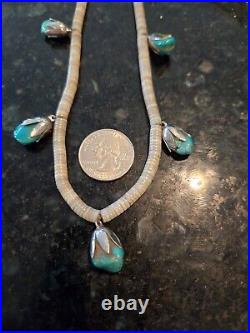 Vintage Sterling Navajo Heshi and turquoise blossom necklacee