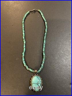 Vintage Sterling Silver Heishi Turquoise Pendant Necklace