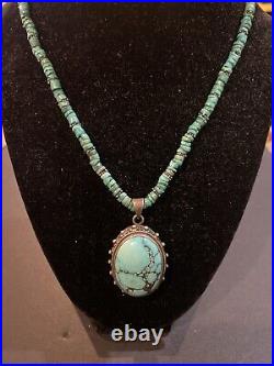 Vintage Sterling Silver Heishi Turquoise Pendant Necklace