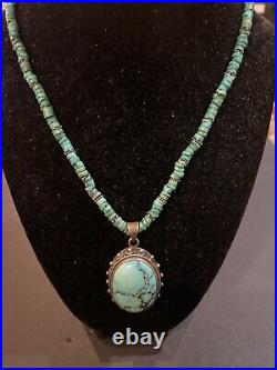 Vintage Sterling Silver Heishi Turquoise Pendant Necklace