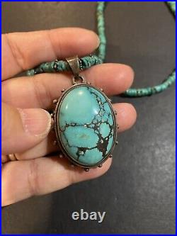 Vintage Sterling Silver Heishi Turquoise Pendant Necklace