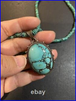 Vintage Sterling Silver Heishi Turquoise Pendant Necklace