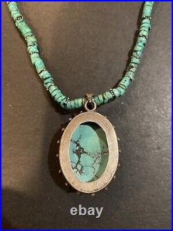 Vintage Sterling Silver Heishi Turquoise Pendant Necklace