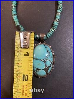 Vintage Sterling Silver Heishi Turquoise Pendant Necklace