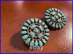 Vintage Sterling Silver Larry Moses Begay Navajo Turquoise Cluster Earrings