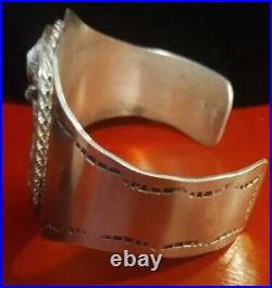 Vintage Sterling Silver Moose Cuff Bracelet 87.9g signed Navajo James Shay J S