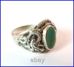 Vintage Sterling Silver Native Navajo Dragon Snake Green Turquoise Ring Sz 12.75
