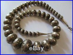 Vintage Sterling Silver Navajo Beads Necklace Balls Patterned Ornate Indian Art