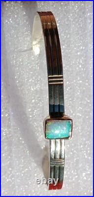 Vintage Sterling Silver Opal 6 Cuff Bracelet + Sterling Silver Opal Ring