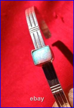 Vintage Sterling Silver Opal 6 Cuff Bracelet + Sterling Silver Opal Ring