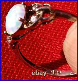 Vintage Sterling Silver Opal 6 Cuff Bracelet + Sterling Silver Opal Ring