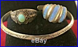 Vintage Sterling Silver Opal & Turquoise 2 Ring Cuff Bracelet Native American